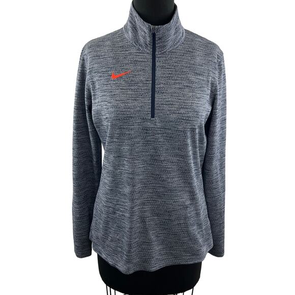 NIKE Womens Dri-Fit Quarter Zip Pullover Top Gray White Long Sleeve Size L Large - Picture 1 of 11